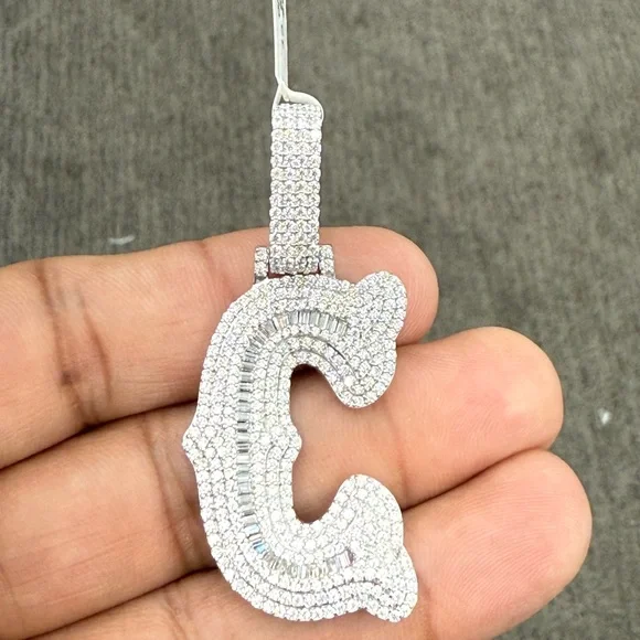 925 Sterling silver moissanite Diamond later C pendant